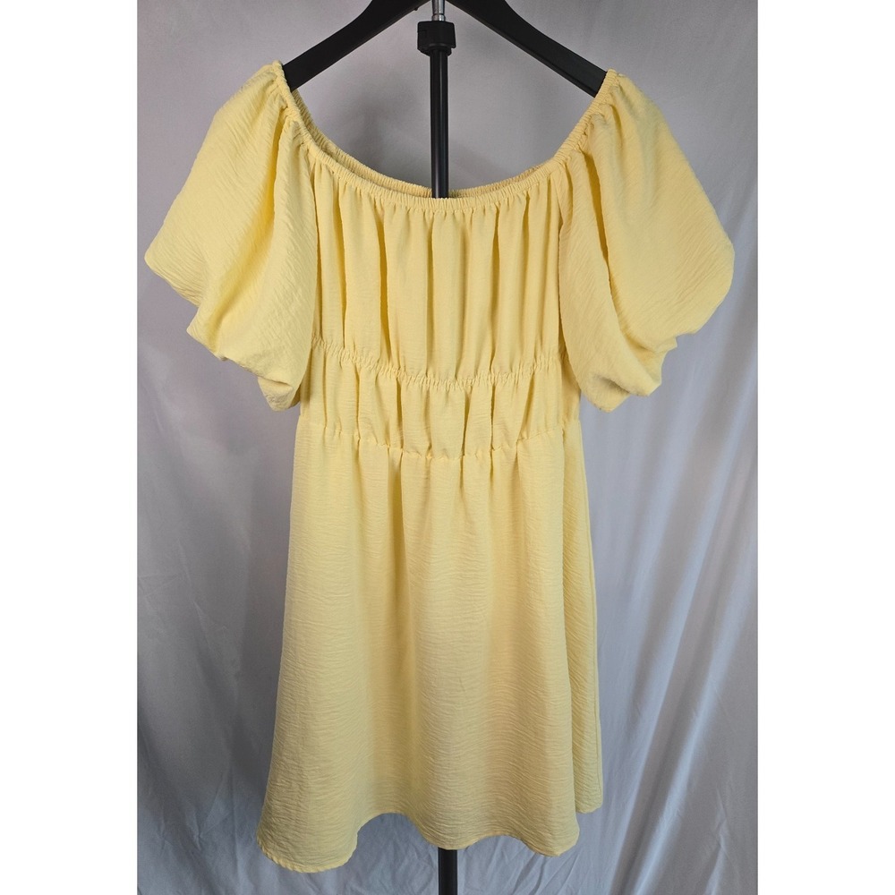 Butter Yellow Milkmaid Dress Sz M Puff Sleeve Cottagecore Babydoll Smocked Mini
